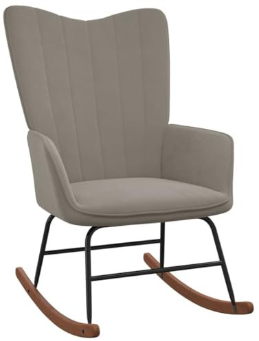vidaXL Schaukelstuhl, Schwingstuhl mit Armlehne, Schaukelsessel mit Holzkufen Stahlgestell, Relaxsessel Schwingsessel Wohnzimmer, Samt Hellgrau
