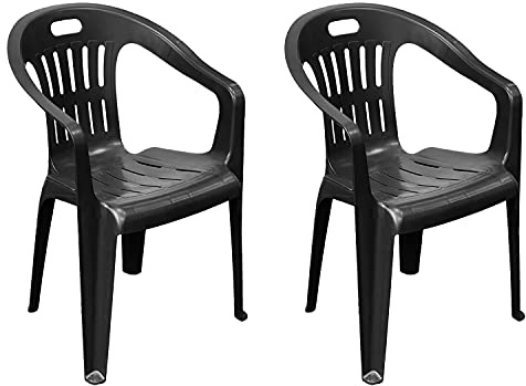 INDA-Exclusiv 2er Set Kunststoff Stapelstuhl Gartenstuhl PIONA Bistrostuhl Gartensessel Balkonstuhl stapelbar AnthrazitBalkonmöbel Gartenmöbel