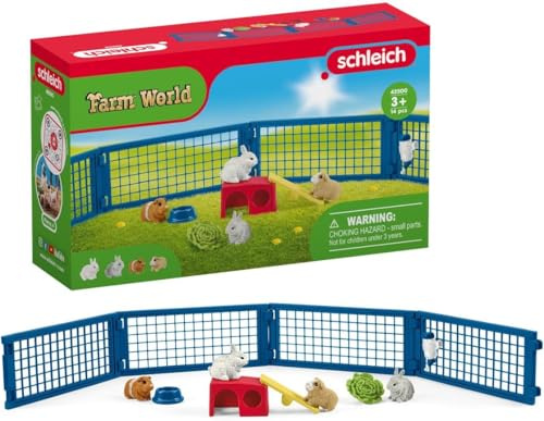 Schleich Farm World | Gehege für Kaninchen und Meerschweinchen 42500 | Spielset ab 3 Jahren | Set mit Figuren, vielen Funktionen und zahlreichem Zubehör | schleich Bauernhof Spielfigur | 14 Teile
