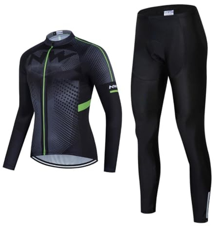 Herren Fahrradtrikot Langarm Rennrad Trikot Herren Radtrikot Set + Radlerhose mit 20D Gel Sitzpolster Atmungsaktiv und Schnell Trockend MTB Fahrradbekleidung
