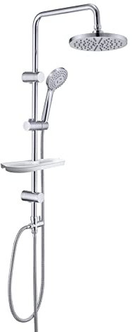 Görbach Stainless Steel Shower Column Without Mixer Holes Wall Column Hydromassage Shower Rod Shower Set Rain Shower with ABS Shower Head and Hand Shower D20 cm