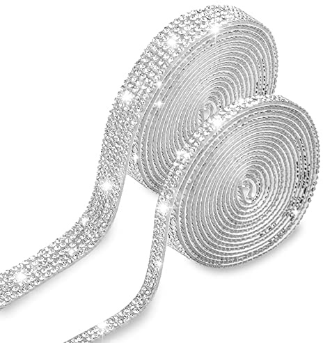 2 Yards Nastro di Strass Argento, Strass Adesivi per Tessuti , Strass per Scarpev , Passamaneria Decorativa , per Valentine Matrimonio Compleanno Regalo di Natale