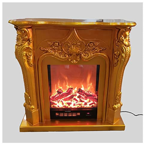 Electronic Fireplace Water Vapor Fireplace Electric Firebox Insert Burner Decorative Fireplace Set Wooden Mantel Room Warmer Chimney LED Optical Flame Deocration Electric Fireplace ( Color : Gold , Si