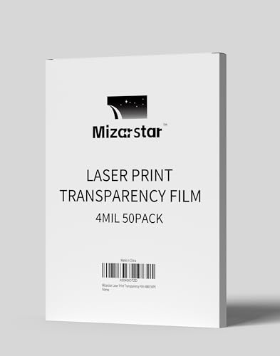 Mizarstar Transparency Film for Laser Jet Printer and Copier, Overhead Projectors Film, Letter Size, 8.5 x 11 in, 50/Pack, Clear