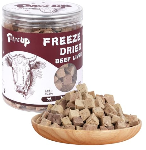 PAWUP Freeze-Dried Beef Liver Dog Treats, Single Ingredient, High Protein Dog Training Treats, Natural Beef Liver Food Topper for Dogs, 3.8 oz