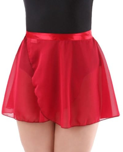 MUNAFIE Ballettkleidung Damen Ballett Rock Verstellbare Taille Krawatten Chiffon Wickelrock Tanz Röcke für Damen und Mädchen Rot