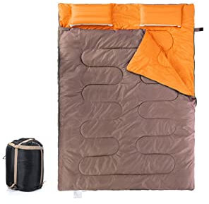 CCKUHN Schlafsäcke 2 Personen Winterschlafsack Aufblasbarer Ultraleichter Baumwoll-Daunen-Polsterung Outdoor-Schlafsack (Orange, Einheitsgröße)