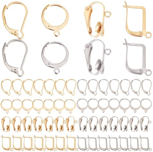 SUNNYCLUE 1 Box Mit 72 Leverback Ohrringhaken Silberfarbene Ohrclips Runde Französische Huggie Ohrhaken Aus Edelstahl Clips Goldene Ohrringe Schmuckzubehör Set Für Die Schmuckherstellung DIY Bastelarb