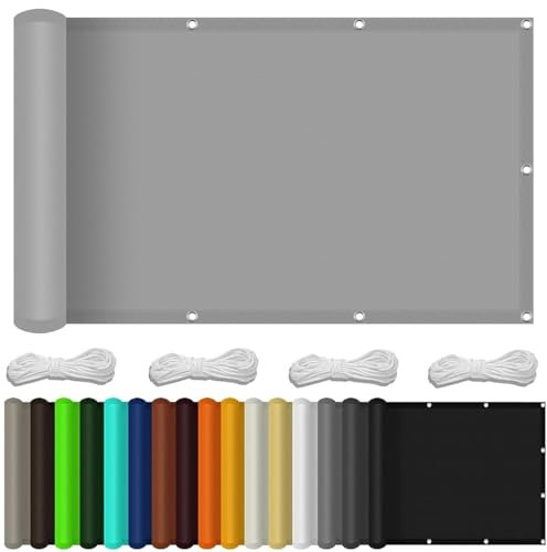 Vela Ombreggiante Rettangolare 70 x 160 cm Impermeabile, Resistente Al Vento Telo Oscurante Giardino Schermi Privacy con Corda, Facile da Installare per Ringhiera Protezione, Grigio Chiaro