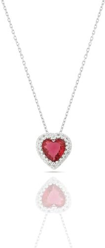 Einzelstück® Halskette mit Herz Anhänger 925 Silber I Zirkonia Herz Kristall I Silberkette Collier L'amour (Rotes Herz Silber Kette)