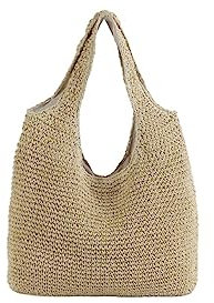 QiaoJun Korbtasche,Korbtaschen Damen Gemüsekorb Gras Tasche Rebe Tasche Handgemachte Gewebte Kräutertasche Schulter Hand Hair Bag(Beige)