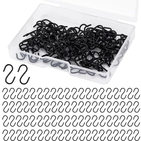 NQEUEPN 100er S-Haken aus Edelstahl mit Aufbewahrungsbox für DIY Bastelarbeiten Schmuck Schlüsselanhänger (Schwarz)