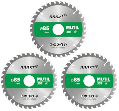 RRRST 3x Lame per Seghe Circolari Multifunzione 85 x 15 mm 30 Denti, Ideale Per Alluminio, Rame, Tagliare legno, Compensato, Cartongesso, MDF, Plastica