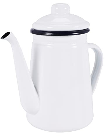 Dsdhuf Pot à Café en éMail de Qualité SupéRieure de 1,1L à Verser sur Le Pot à Eau en Poudre de Lait ThéIèRe pour CuisinièRe à Gaz et CuisinièRe à Induction, Blanc