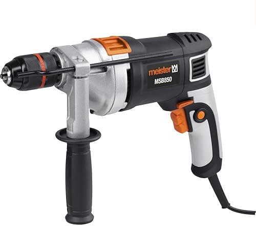 Meister Schlagbohrmaschine MSB850 – 850 W – Schnellspannbohrfutter | Drehzahl-Vorwahl – Zusatzhandgriff und Tiefenanschlag – Bohrmaschine und Schlagbohrer für Holz, Metall und Beton