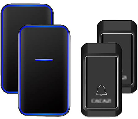 MOKLYF Sonnette sans Fil à 2 Boutons, kit de Carillon de Porte Mural étanche Auto-générateur avec portée sans Fil de 120 m/390 pi, 38 carillons, Volume à 4 Niveaux, Noir(Noir
