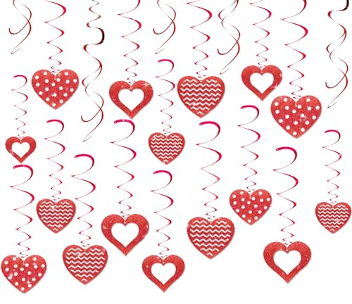 Valentinstag Deko, Kaluofan 38PCS Valentinstag Herz Deko, Herz Wirbel Hängende Valentinstag Dekorationen, Valentinstag Deckendekorationen für Jubiläen, Hochzeiten, Verlobungen, Geburtstag Hängend Deko
