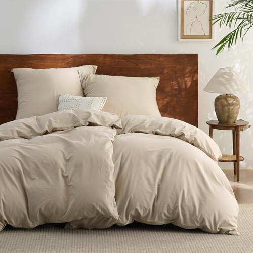 BEDSURE Bettwäsche 135x200 Baumwolle 4teilig -Hazeltaupe, 2 Kissen 80x80 cm | 100%Baumwolle Bettwäsche Set mit Reißverschluss, 2 Bettbezug+2 Kissen, Gewaschene Leinenoptik, Atmungsaktiv & Weich, Oeko-TEX