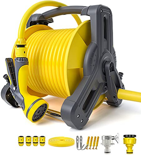 Portable Garden Hose Reel with Hose Nozzle and 15/20/25/30/40M Hose, Free Standing Or Wall Mounted Water Hose Reel Mobile Cart for Garden Watering and Car Washing(Size:40M,Color:B)