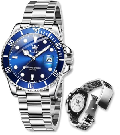 Raitown Herrenuhr aus Edelstahl, 41-mm-Zifferblatt, analoges Quarzwerk | Herren Armbanduhr mit Kalender, leuchtenden Zeigern, 3 ATM wasserdicht, eleganter Stil in Blau, Grün und Schwarz