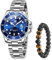 Raitown Herrenuhr Edelstahl, 41mm Zifferblatt mit Leuchtindizes und Datumsanzeige, 30M Wasserdicht, Analog Quarzwerk, Klassische Männer Armbanduhren Blau