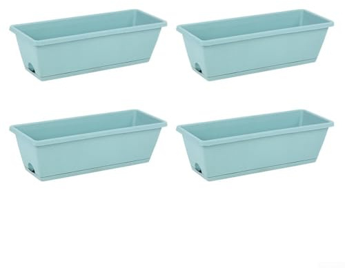 Yhenlovtt Blumenkästen aus Kunststoff, 4-42 cm, rechteckig, mit Ablauflöchern und Tablett für Garten, Balkon, Fensterbank, Blau