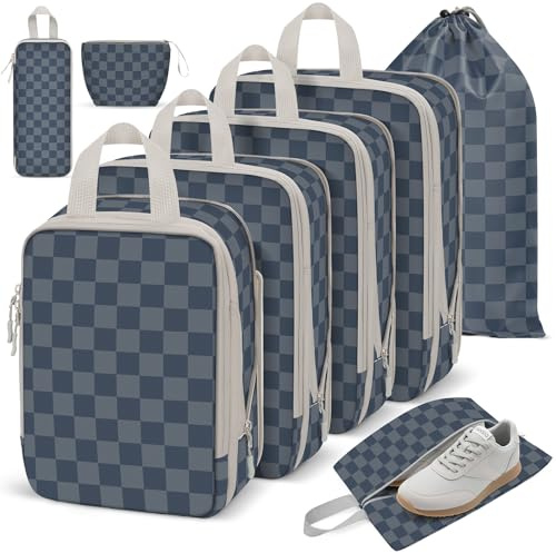 VnioLife Compression Packing Cubes 8 Stück, Packwürfel Kompression, Koffer Organizer Wasserdichte, Packing Cubes Compression FüR Backpack Und Koffer, Packtaschen Leichte, Reise Organizer Set