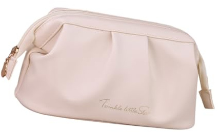 Trousse de maquillage en cuir synthétique imperméable pour les trajets quotidiens et les courts voyages pour garder les cosmétiques organisés 10 x 21 x 12 cm, Abricot blanc lait, Organiseur de sac