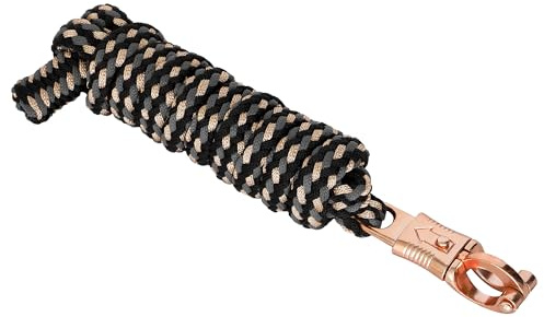 Start Lace 2m Führstrick mit Panikhaken und Karabinerhaken für Pferd - Anbindestrick in verschiedenen stylischen Designs, Führleine (Schwarz/Grau/Rosegold, Panikhaken)
