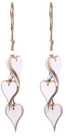 KLINNA 2 Stück Herz Deko Holz Anhänger | Hängende Fensterdeko & Wanddeko im Vintage Stil | Holz Dekoherz als Dekoaufhänger für Hochzeit, Liebevolles Geschenk (WD0034)