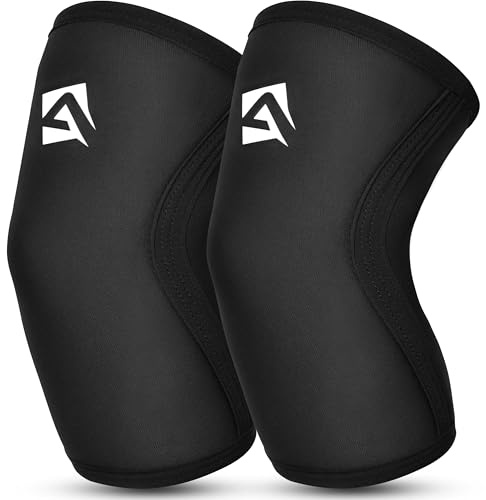 AQF Ginocchiere per sollevamento pesi, 5 mm e 7 mm, a compressione, per squat, powerlifting, cross fit, HIIT, corsa, fitness e allenamento in palestra, vendute in coppia (5 mm, nero, S)