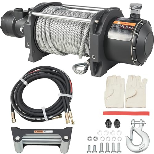 Hydraulic Winch - 2/5 x 78' Steel Cable, BMR80 Hydraulic Motor, 36:1 Gear Ratio - Suitable for Wreckers, Tow Trucks and Vehicle Recovery (78FT Steel Rope/15000 LBS)