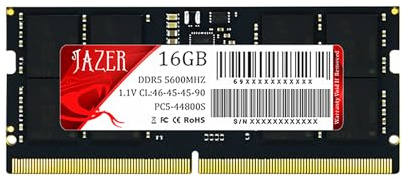 JAZER RAM DDR5 16GB 5600MHz SODIMM para Portátil, CL46 262Pin Módulo de Memoria de Alta Velocidad para Laptops