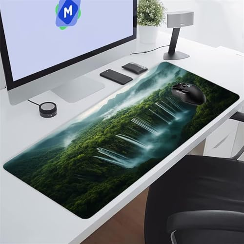 Tappetino Mouse XXL Gaming 1200x600x3 mm Cascata Nella Giungla Tappetino per Mouse Grande Cuscinetto per Tastiera Grande da Scrivania Gaming Mousepad Lavabile per Ufficio e casa