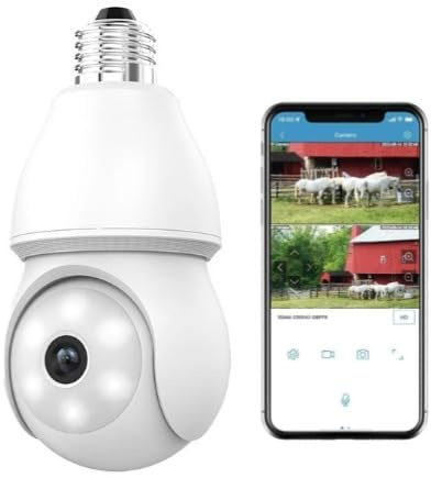lvssiao 1080p WiFi-övervakningskamera med E27-glödlampa, PTZ 360°, nattsyn, rörelsedetektering och tvåvägsljud