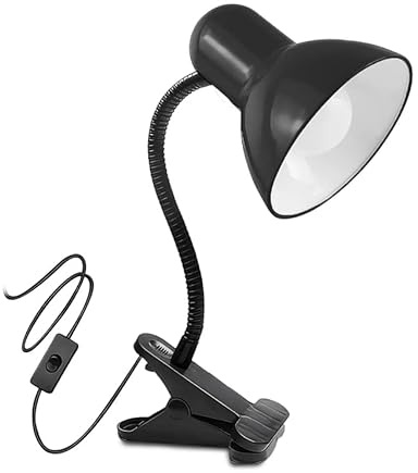 TEK ONE Tecnologia Lampada da Tavolo con Morsetto Orientabile – Portalampada E27, Design Flessibile, Cavo 115 cm, Attacco a Clip, Ideale per Studio, Camera, Ufficio (Nero)