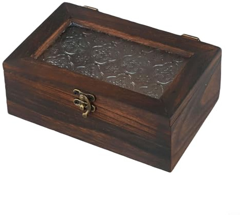 Nordic Retro Massivholz Begonie Blume Glas Desktop Aufbewahrungsbox für Schmuck, Kosmetik, Schreibwaren und kleine Accessoires, handgefertigter dekorativer Organizer für Schminktisch oder Zuhause(S)