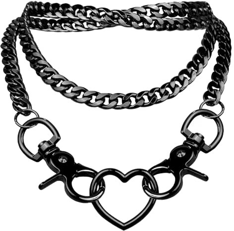 FOSLXIN Punk Gothic Halsband Punk Goth Herz Ring Choker, Halsreif mit Kette Herz Anhänger Vintage Taille Kette Gothic, Herze Chokers Schmuck für Männer Frauen