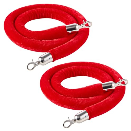 VEVOR Cordon de Délimitation 2PCs de 1,5 m, Corde pour Poteau de Guidage en Velours Rouge, pour Contrôle des Foules Files d'Attente Théâtre Fête Mariage Exposition Événement, avec Crochets Argentés