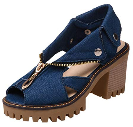 Kilsandaler damer eleganta, sandaler damer med klack, platåklackskor, fiskmun kvällsskor, öppen tå, ventilerande sommarsandaler, fashionabla fritidssandaler med dragkedja, trekkingsandaler, Mörkblå