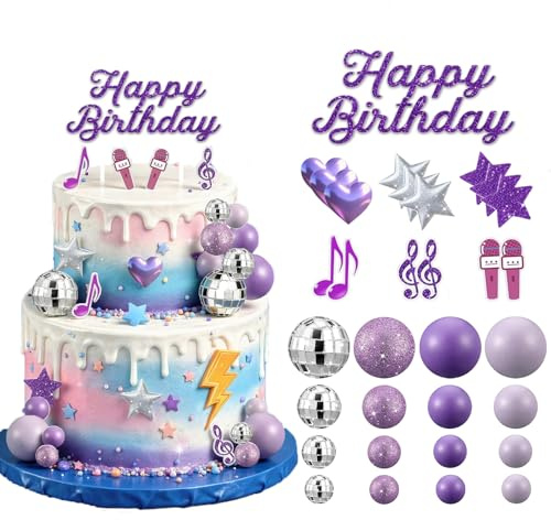 32Pcs Karaoke Music Cake Topper Decorations, Popular Singer Disco Ball Cake Toppers, Music Theme Birthday Party Decoration Supplies