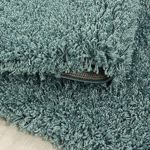 KADIMA DESIGN Langflorteppich Einfarbig Schlicht Flauschig Gemütlich Waschbar Langlebig Strapazierfähig Rund Türkis 80x80 cm Schlafzimmer Wohnzimmer Oeko-TEX Fußbodenheizung geeignet | Spree