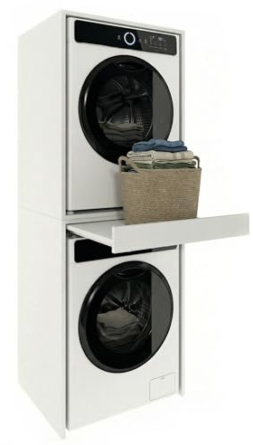 möbelkap ModernHome estantería para Lavadora y Secadora | Armario Tipo Torre de Lavado con Bandeja extraíble | Mueble para lavadero | Blanco | Armario con Espacio de Almacenamiento