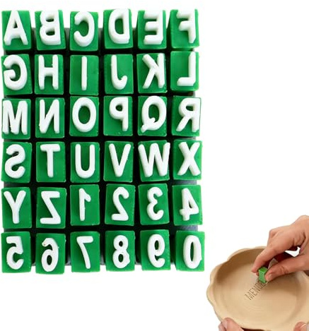 36Pcs 3D Uppercase Clay Letter Stamps with Lid Base for Pottery Cookie DIY | Clay Letter Stamp Set Reusable alphabet stamp kit perfect for handmade clay craft, baking cookie decoration projects