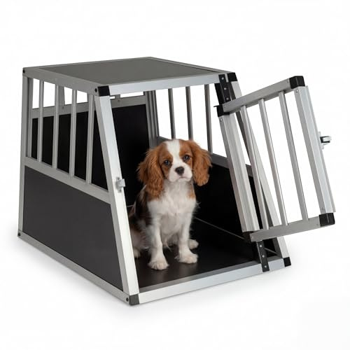 DREAMADE Transportbox Hund Alu, Hundebox Auto Kofferraum (69x54 x 50cm) | trapezförmig hundetransportbox mit abschließbarer Tür & herausnehmbarer Trennwand ür kleine Hunde & Katzen