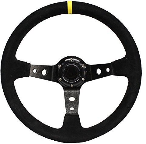 M MODAUTO Volante Deportivo Universal, Desplazado (G001-Piel Vuelta-Negro)