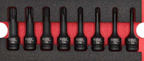 1/2 Torx Nuss Set in Werkzeug Einlage 8 teilig TX30 bis TX80 | Torx Bit und Stecknuss Set mit Loch | Handwerkzeuge Modul 6330 WGB
