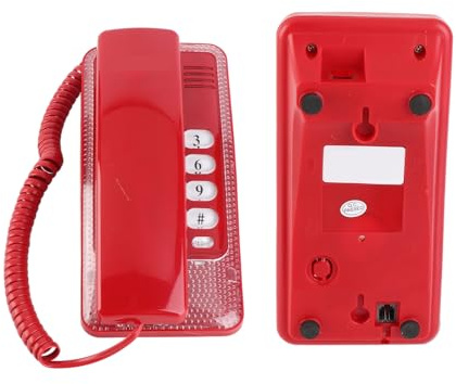Téléphone Filaire Fixe Écran sans Affichage, Téléphone Mural pour Intérieur Bureau, Maison, Appartement ou Salon avec Fonctionnalités Flash/Secret/Rappel du Dernier Numéro (Rouge)