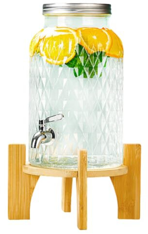 XNZJHPP 6L Drink Machine with Wooden Stand,Party Drink Dispenser,Leak-Proof Mason Jar with Tap,Large Drink Machine for Parties Bars
