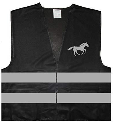 Warnweste - Signalweste - Pferd Reiter - Warnweste mit reflektierendem Aufdruck - Größe S/M, Schwarz